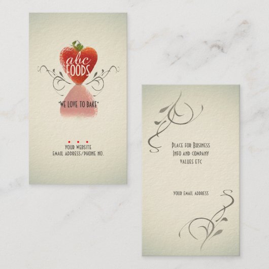 Aardbeienhart (bakken/chef/taart decoratie) v2 visitekaartje (Voorkant / Achterkant)