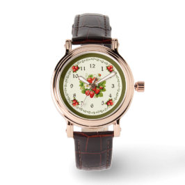 Aardbeienhorloge Loden Green Rosegold Kleur Horloge