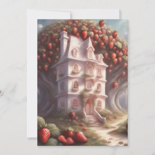 Aardbeienhuis en feestje kaart (Voorkant)