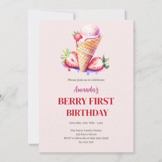 Aardbeienijs 1e verjaardag bes eerste kaart (Voorkant)