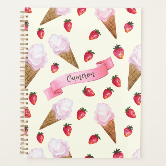Aardbeienijs Leuke gepersonaliseerde hand-getrokke Planner (Voorkant)