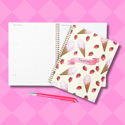 Aardbeienijs Leuke gepersonaliseerde hand-getrokke Planner