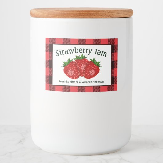Aardbeienjam behoudt Plaid H Food Label Voedselcontainer Etiket (Voorkant)