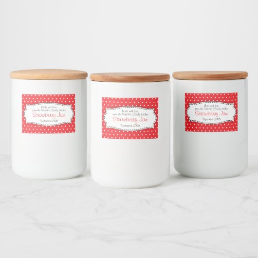 Aardbeienjam bewaart polka bloem label voedselcontainer etiket (Flessen)
