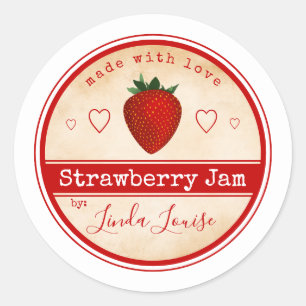 aardbeienjam etiketten klassieke ronde sticker