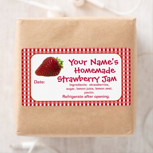 Aardbeienjam inblikpot etiketten gepersonaliseerd (Insitu)