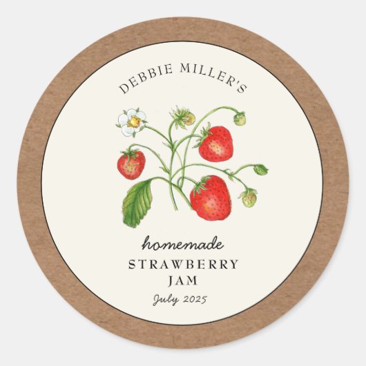 Aardbeienjam Jar Kraft papieren rand Ronde Sticker (Voorkant)