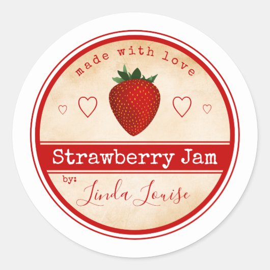 aardbeienjam, klassieke ronde sticker (Voorkant)
