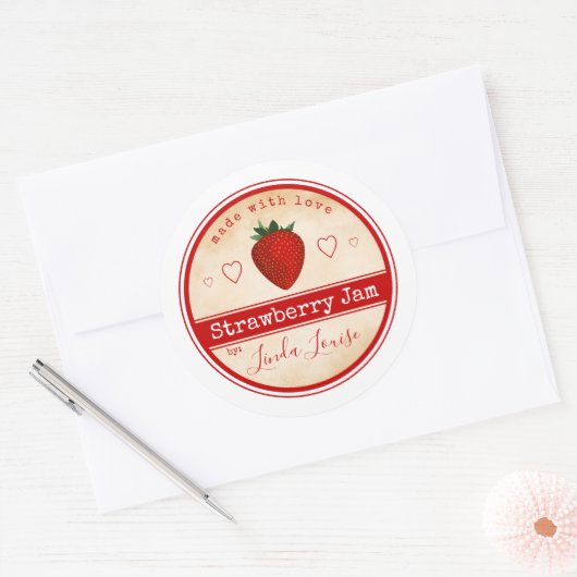 aardbeienjam, klassieke ronde sticker (Envelop)