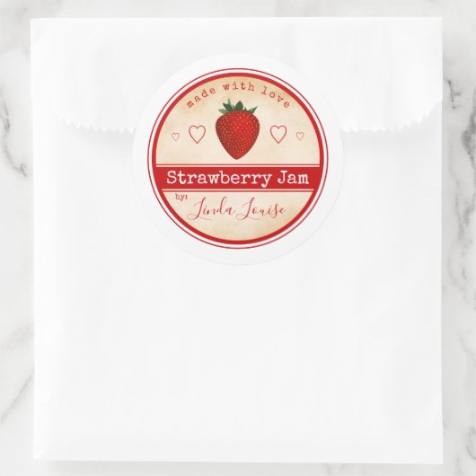 aardbeienjam, klassieke ronde sticker (Tas)