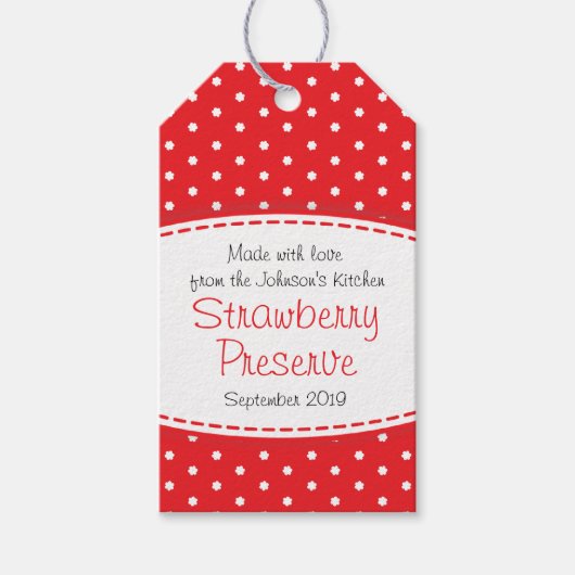 Aardbeienjam of geconserveerd rood label cadeaulabel (Voorkant)