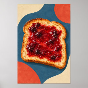 Aardbeienjam op gouden toast – moderne popartkunst poster