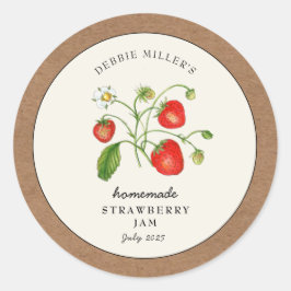 Aardbeienjam pot Kraft papieren rand Ronde Sticker