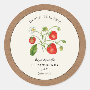 Aardbeienjam pot Kraft papieren rand Ronde Sticker