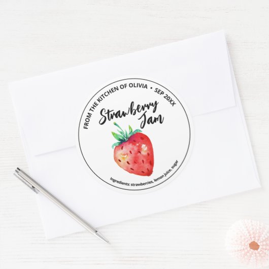 Aardbeienjam  ronde sticker (Envelop)