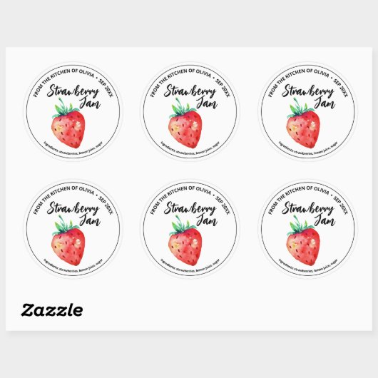 Aardbeienjam  ronde sticker (Vel)