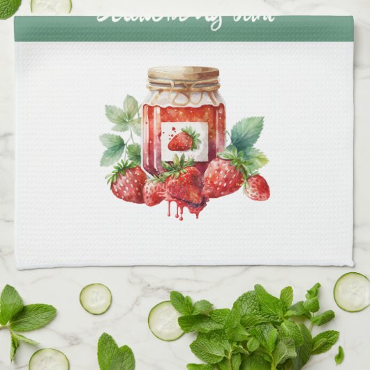 Aardbeienjam Rood en Wit Theedoek (Gevouwen)