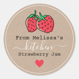Aardbeienjam zelfgemaakt uit de keuken van kraft ronde sticker