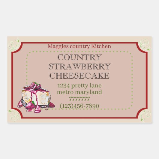 aardbeienkaas cake rechthoekige sticker (Voorkant)