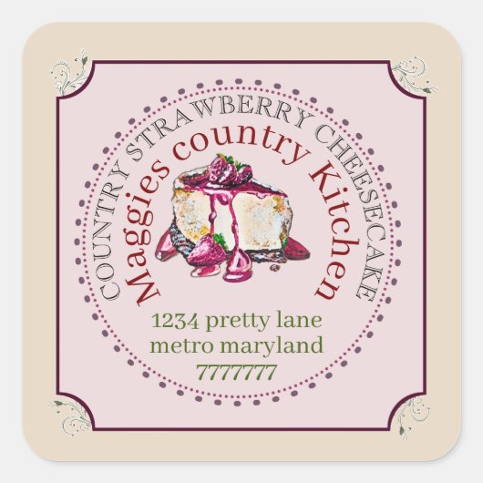 aardbeienkaas cake vierkante sticker (Voorkant)
