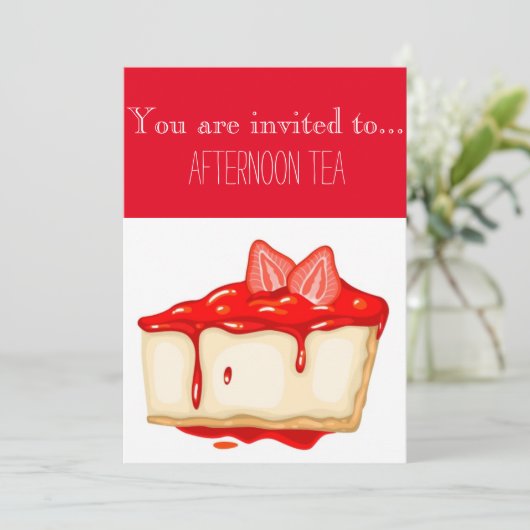 Aardbeienkaas namiddagnamiddagtheekfeest kaart (Staand voorkant)