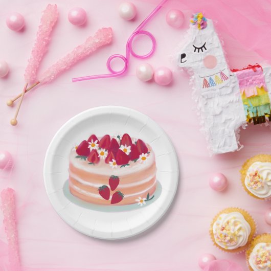 Aardbeienkap en Daisy Flowers Papieren Bordje (Feest)