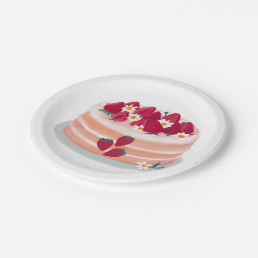 Aardbeienkap en Daisy Flowers Papieren Bordje (Gekanteld)