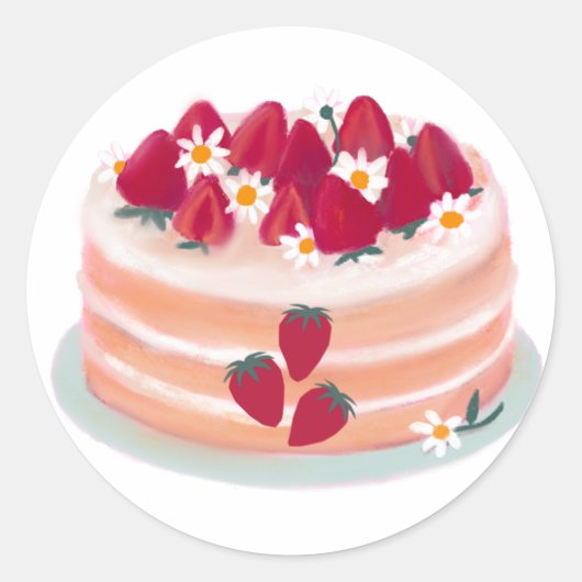 Aardbeienkap en Daisy Flowers Ronde Sticker (Voorkant)