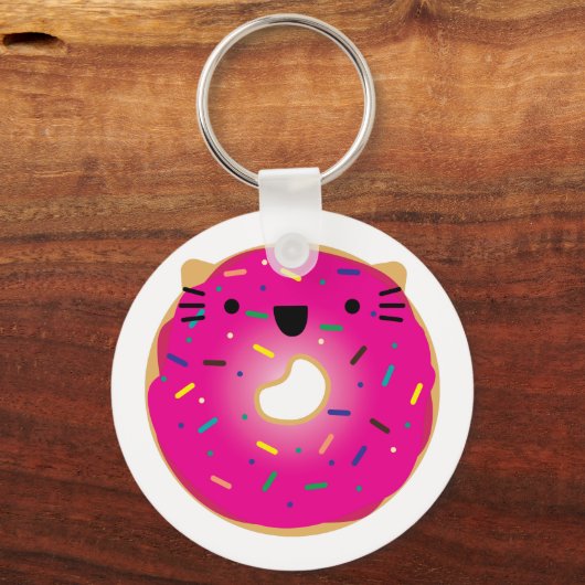 Aardbeienkat Donut Sleutelhanger (Voorkant)