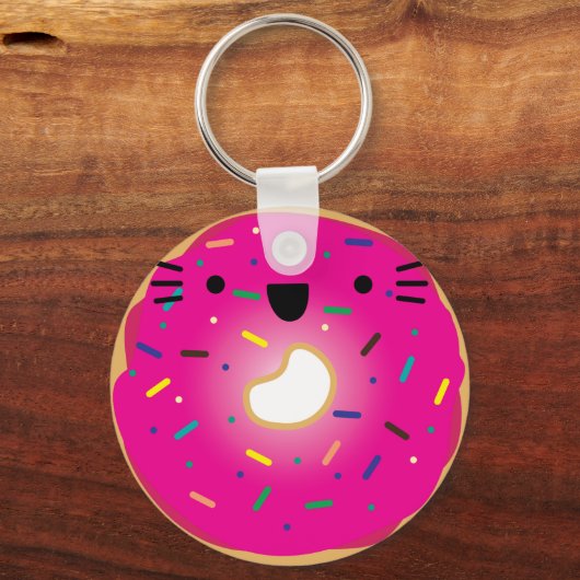 Aardbeienkat Donut Sleutelhanger Stretted (Voorkant)