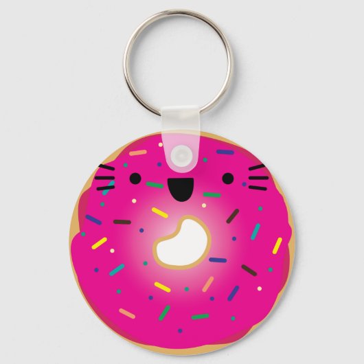 Aardbeienkat Donut Sleutelhanger Uitgerekt (Voorkant)