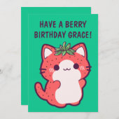 AARDBEIENKAT VERJAARDAG KAART (Voorkant / Achterkant)