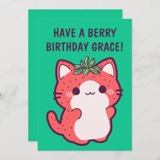 AARDBEIENKAT VERJAARDAG KAART (Voorkant / Achterkant)