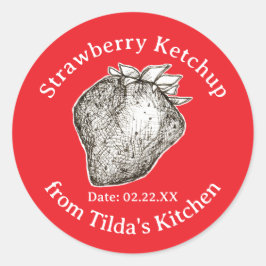 Aardbeienketchup van keuken van potlabel ronde sticker