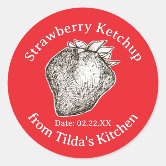 Aardbeienketchup van keuken van potlabel ronde sticker (Voorkant)