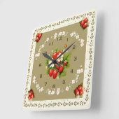 Aardbeienklok Loden Groene Achtergrond Vierkant Vierkante Klok (Hoek)