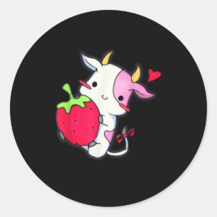Aardbeienkoe - Schattige roze koe Kawaii Ronde Sticker