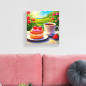 Aardbeienkoek en koffie Delight Canvas Afdruk (Insitu (Woonkamer))