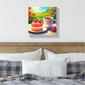Aardbeienkoek en koffie Delight Canvas Afdruk (Insitu (Slaapkamer))