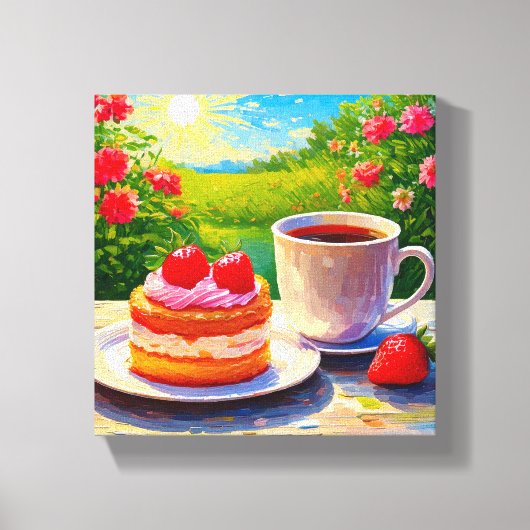 Aardbeienkoek en koffie Delight Canvas Afdruk (Voorkant)