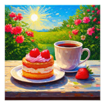 Aardbeienkoek en koffie Delight