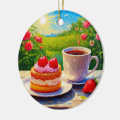 Aardbeienkoek en koffie Delight Keramisch Ornament (Links)