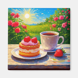 Aardbeienkoek en koffie Delight Magneet