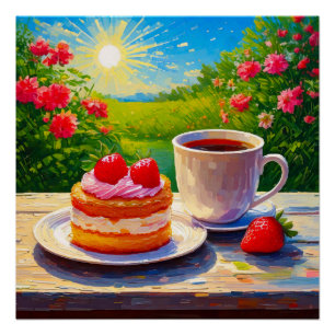 Aardbeienkoek en koffie Delight Perfect Poster