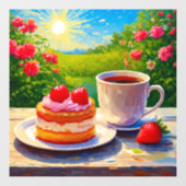Aardbeienkoek en koffie Delight Raamsticker (Vel)