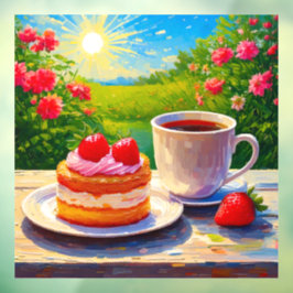 Aardbeienkoek en koffie Delight Raamsticker