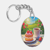 Aardbeienkoek en koffie Delight Sleutelhanger (Voorkant Links)