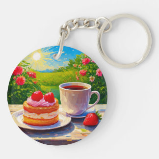Aardbeienkoek en koffie Delight Sleutelhanger