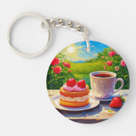 Aardbeienkoek en koffie Delight Sleutelhanger