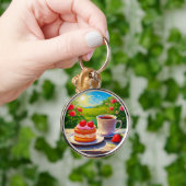 Aardbeienkoek en koffie Delight Sleutelhanger (Hand)